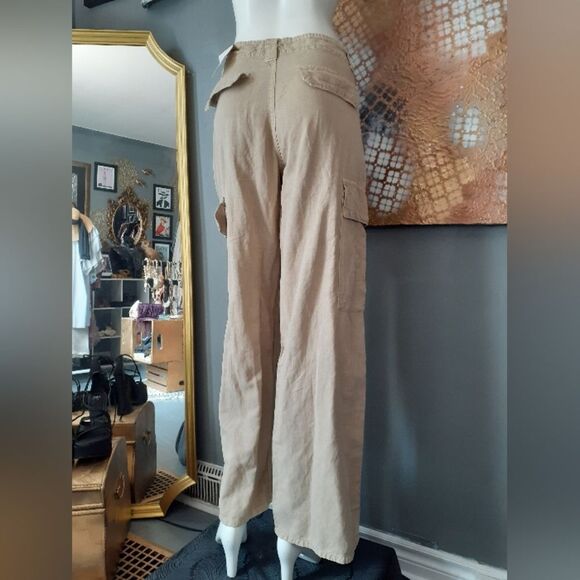 Zara Nwt Cotton/ Linen Blend Tan Cargo Pants - Picture 5 of 16